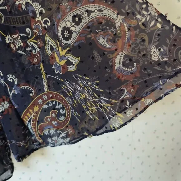 Style & Co Peasant Top XL Sheer Swiss Dot Paisley Blue Career Bell Sleeves Flowy - Picture 5 of 16